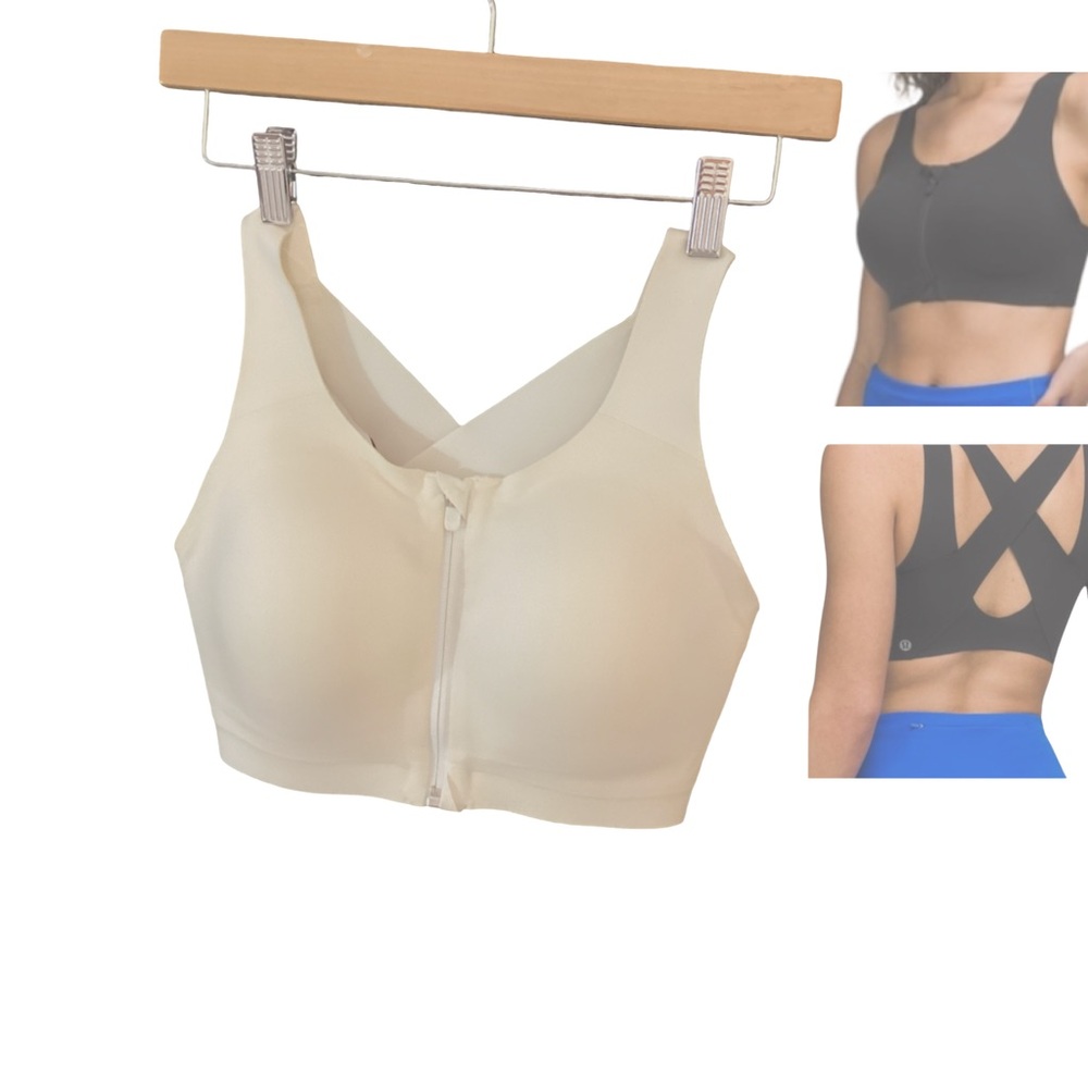 Lululemon Enlite Front Zip High Support Women's Cream Sports Bra Zip 34DD